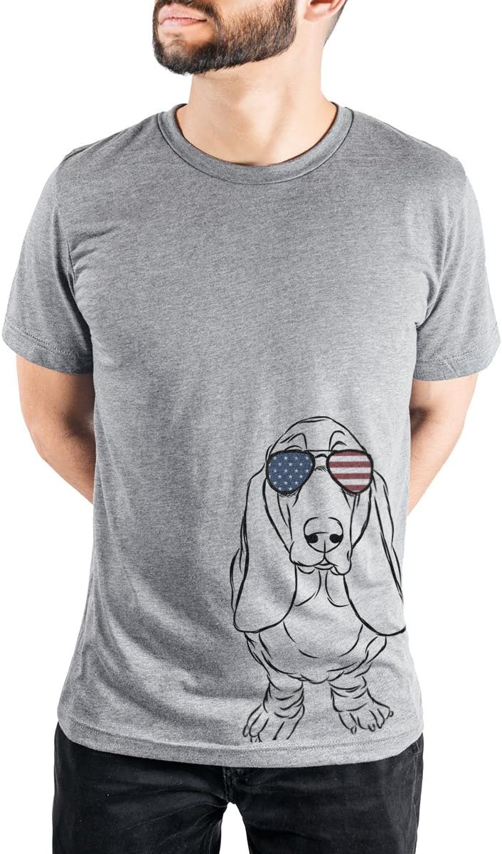 Inkopious Patriotic Charlie the Basset Hound Triblend T-Shirt - Unisex Grey Crew Neck