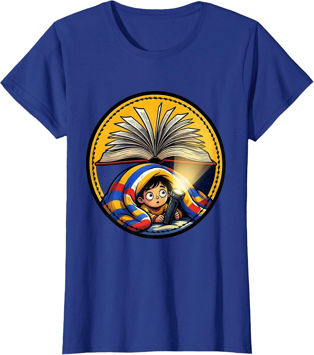 Women's Secret Flashlight Reader Under the Blanket T-Shirt - Royal Blue