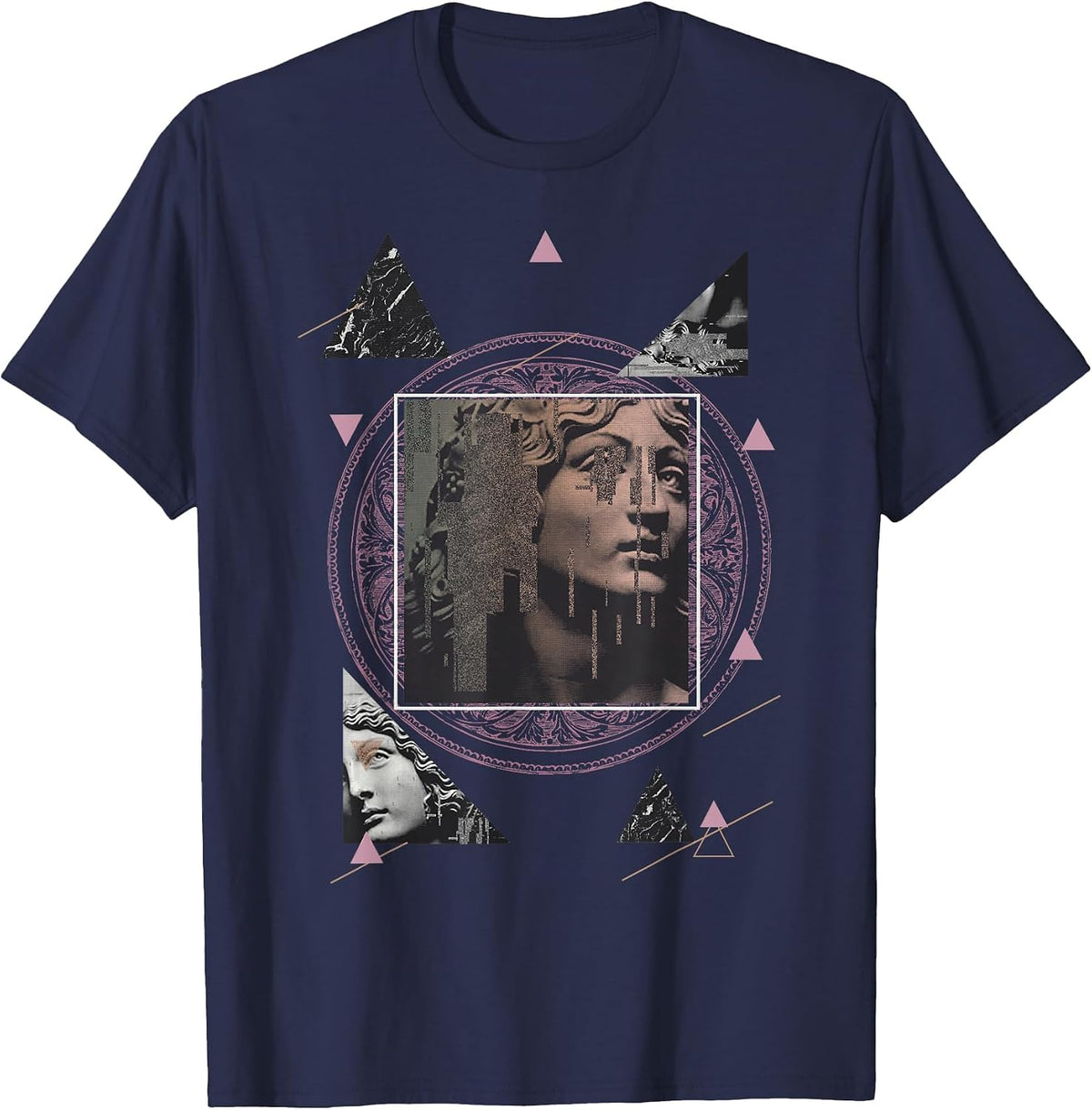 Vaporwave Aesthetic Retro Computing 80s 90s Greek Statue T-Shirt - Navy Blue