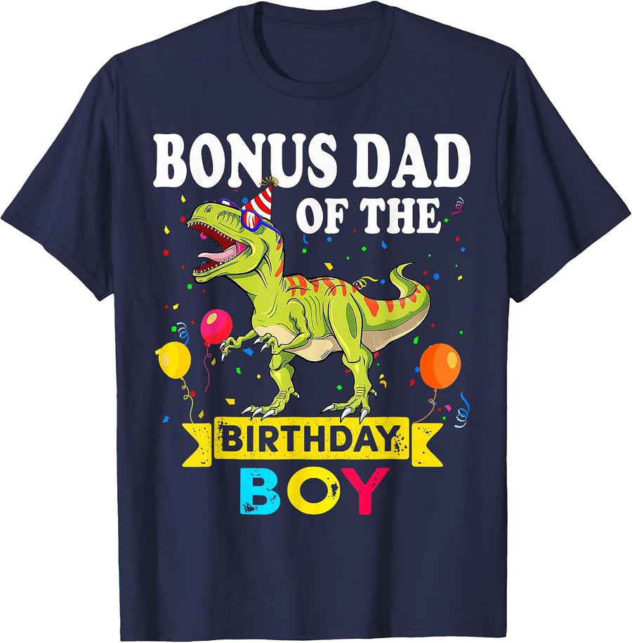 Bonus Dad of The Birthday Boy Dinosaur T-Rex Matching Family T-Shirt - Navy Blue