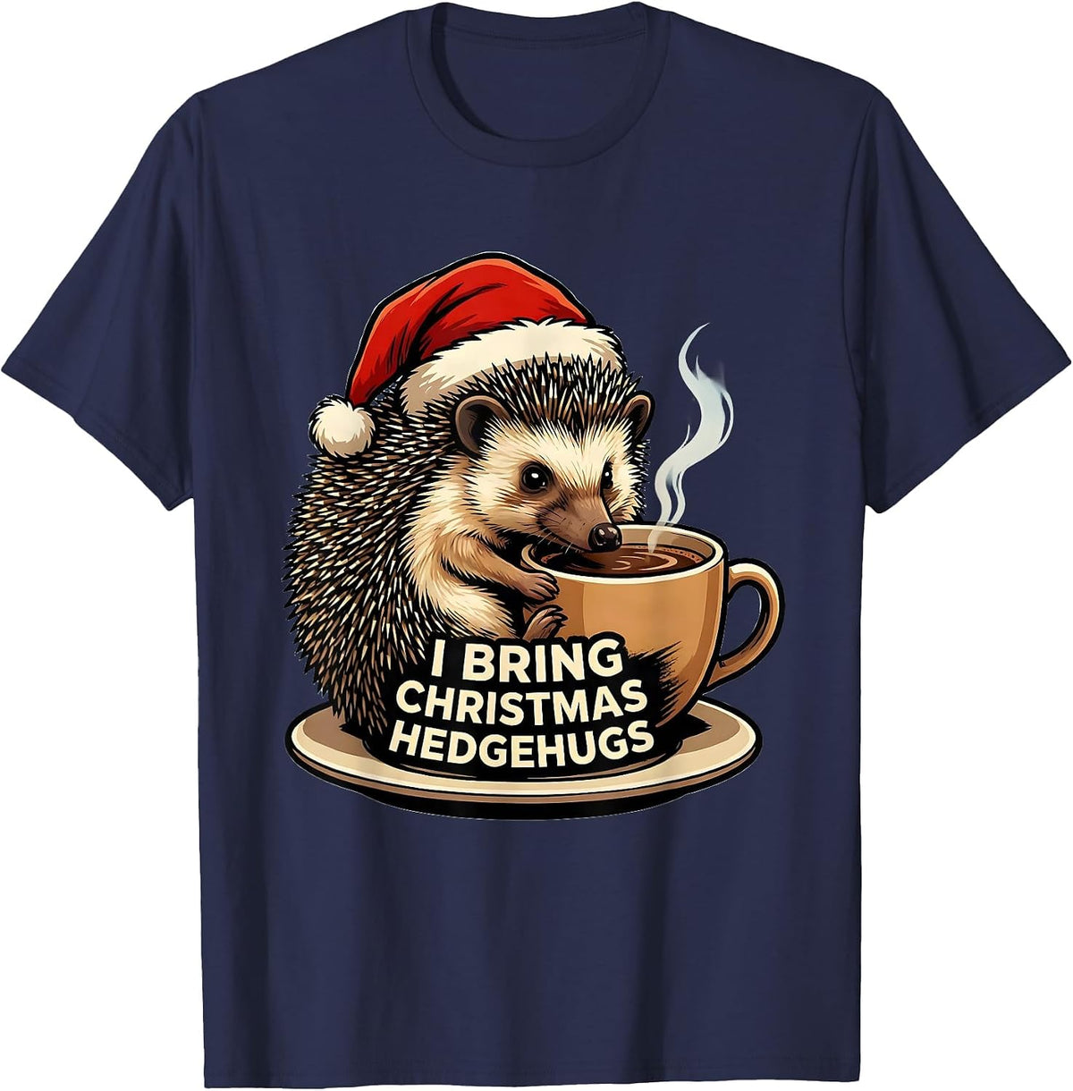 I Bring Christmas Hedgehugs Cute Hedgehog Animal Lover Humor T-Shirt - Navy Blue