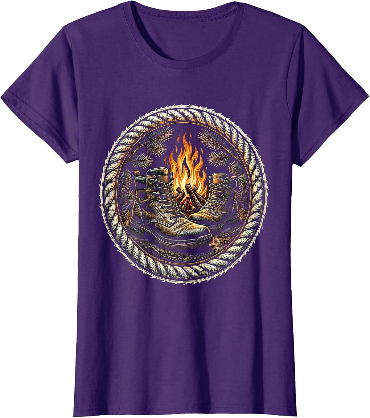 Women's Hunting Boots Campfire Illustration Hunting Design T-Shirt - Purple
