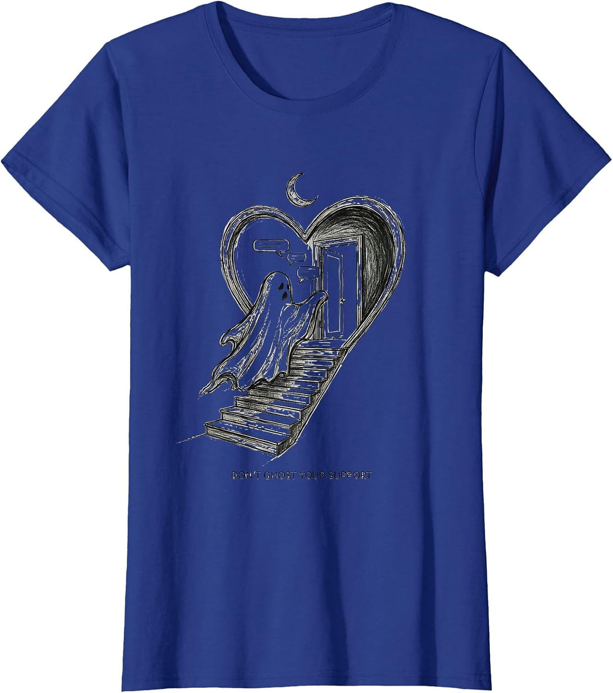 Women's Don't Ghost Your Support Mental Health Halloween Ghost T-Shirt - Royal Blue