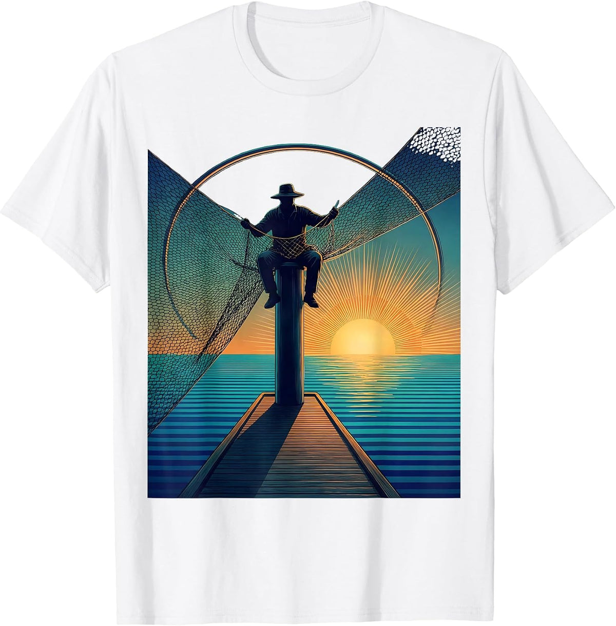 Men's Puerto Rico Fisherman Mending Nets Coastal Art T-Shirt - White