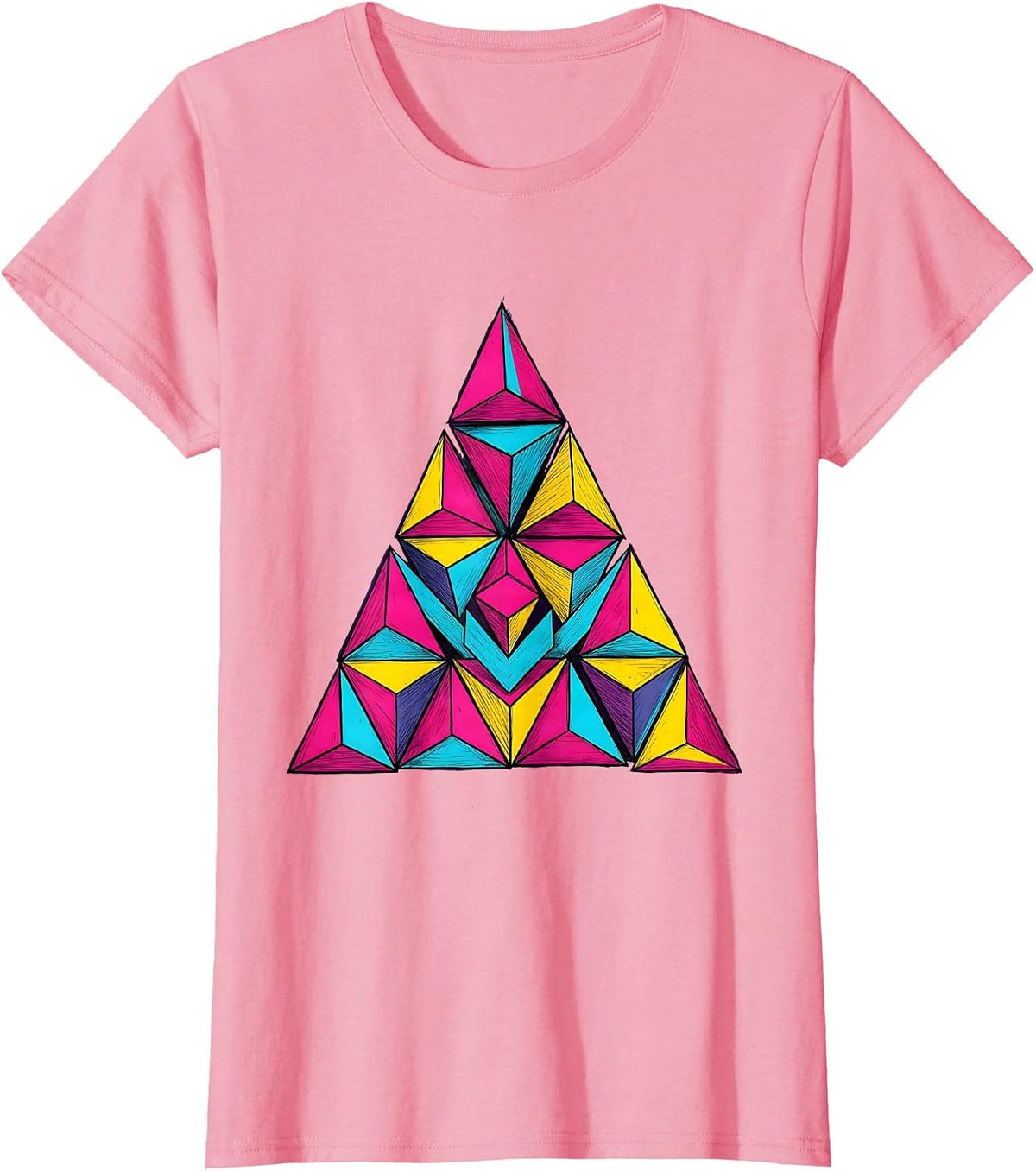 Women's Neon Geometric Triangle 80s Retro Design T-Shirt - Pink
