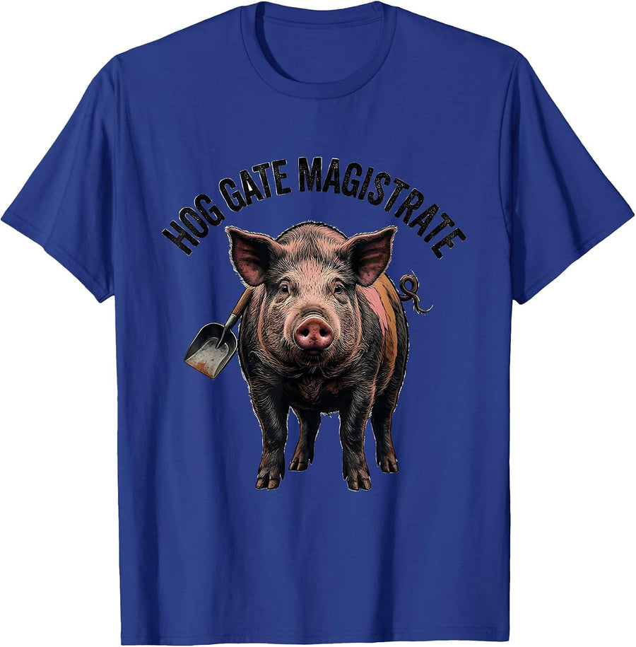 Hog Gate Magistrate Distressed Pig Lover Farm Humor T-Shirt - Royal Blue