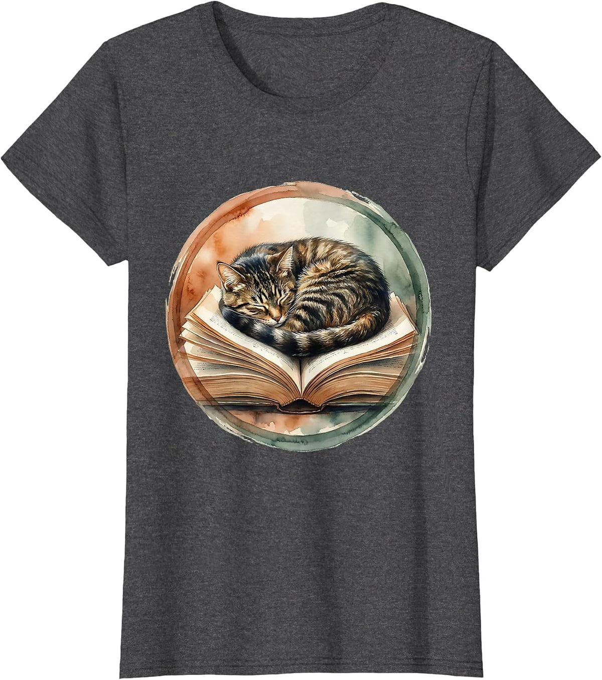 Women's Cat Napping on Open Textbook Teacher Gift T-Shirt - Dark Heather Grey