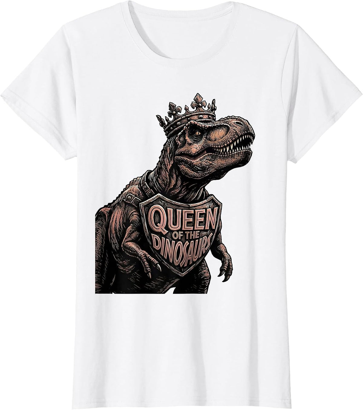 Queen of the Dinosaurs Dino Lover Design T-Shirt - White