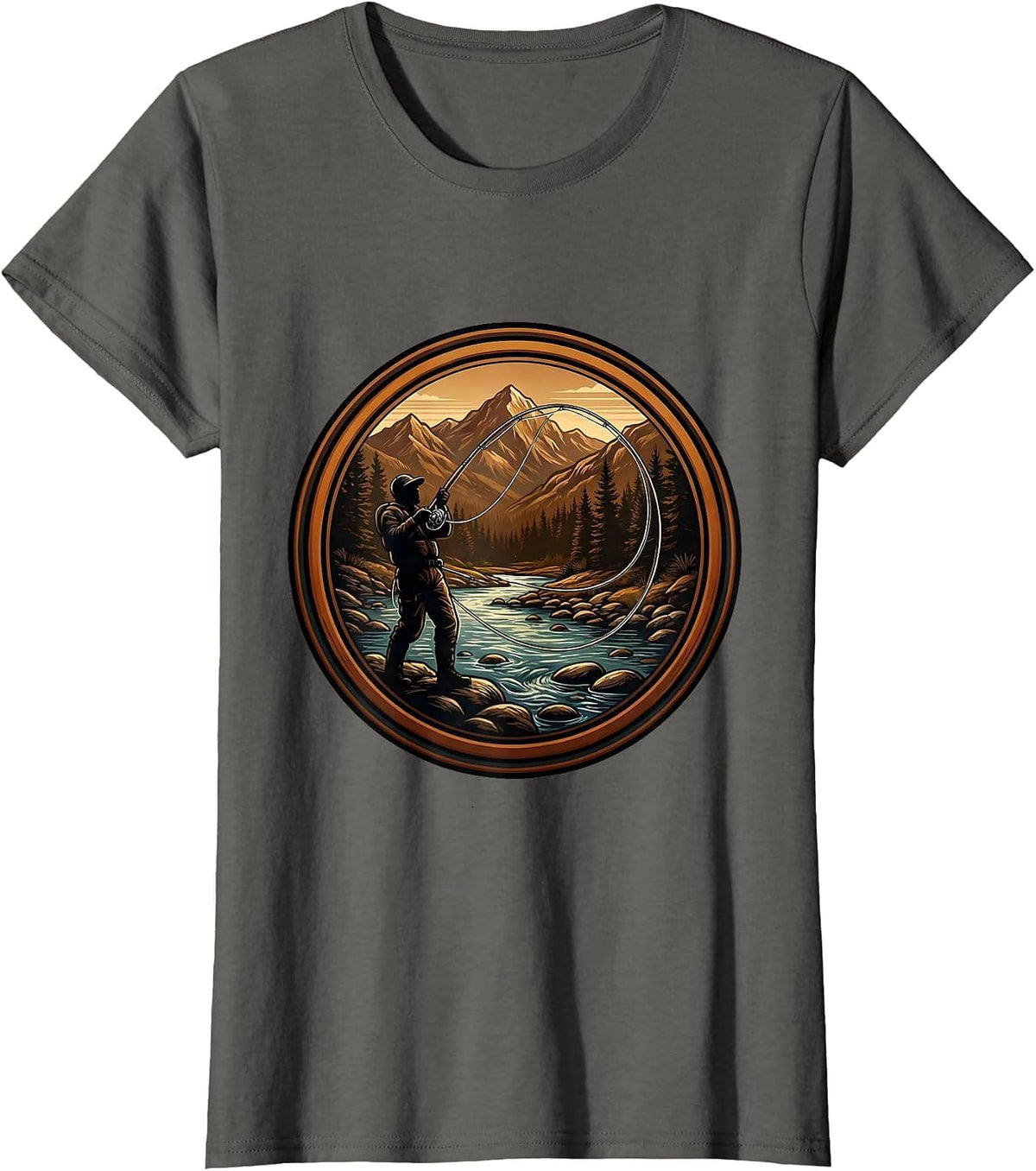 Women's Fly Fisherman Casting Wide Arc Loop Graphic T-Shirt - Asphalt Grey