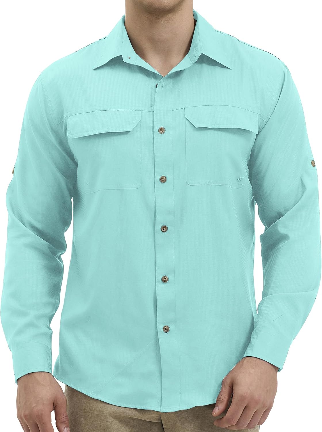 Men's UPF 50+ Sun Shirt Long Sleeve Quick-Dry for Fishing & Hiking - Aqua Fleur