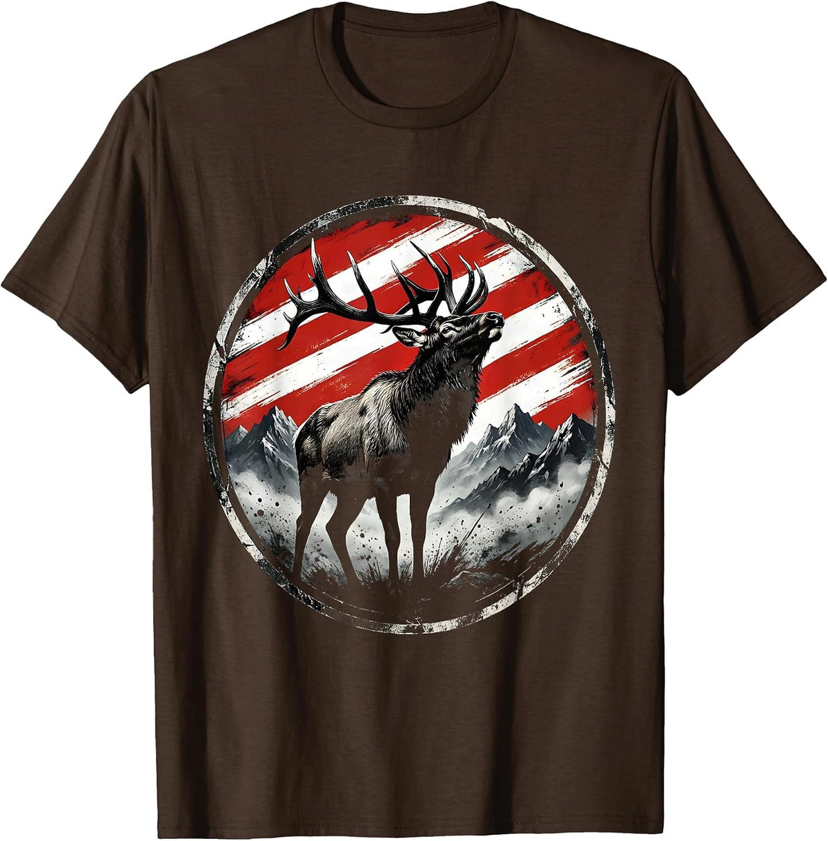 Men's Elk Bugling at Misty Mountain Dawn Camo T-Shirt - Brown