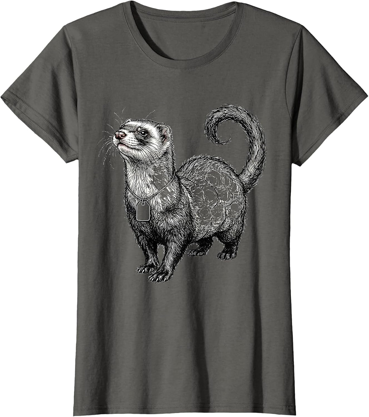 Women's Ferret Lumpy Line Art Funny Small Animal Lover T-Shirt - Asphalt Grey