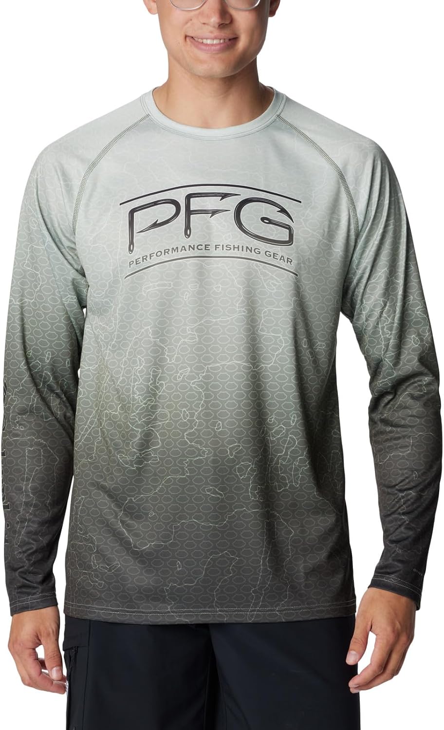 Columbia Men's Super Terminal Tackle PFG Super Fade Long Sleeve - Cypress Techcamo\/Bathymetric Sf