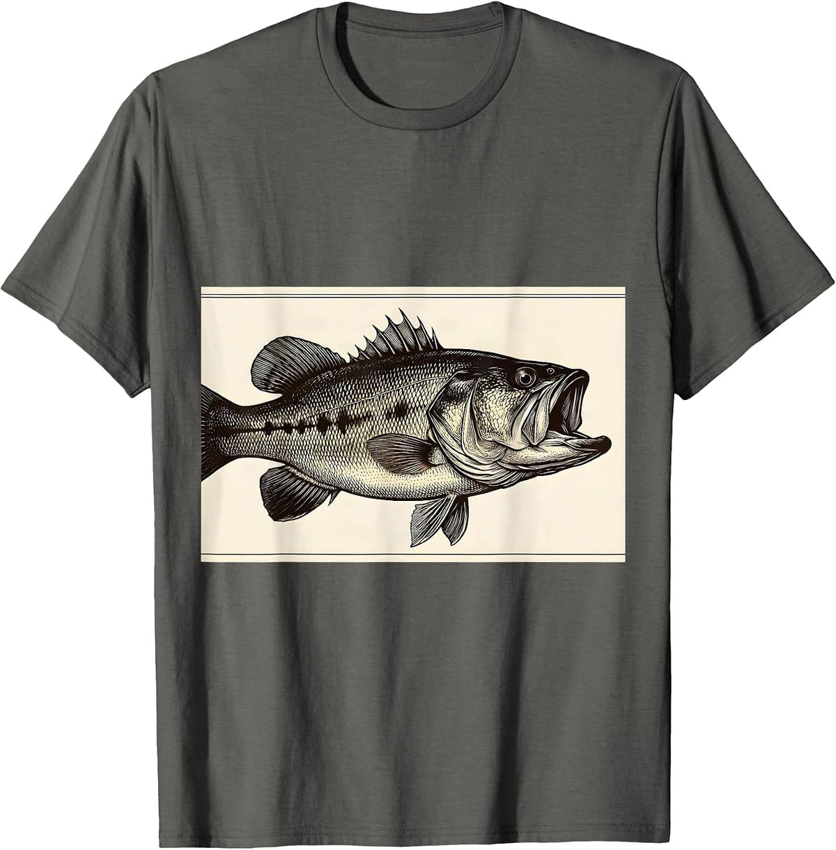 Largemouth Bass Heartbeat Pulse Line Crosshatch Fishing T-Shirt - Asphalt Grey