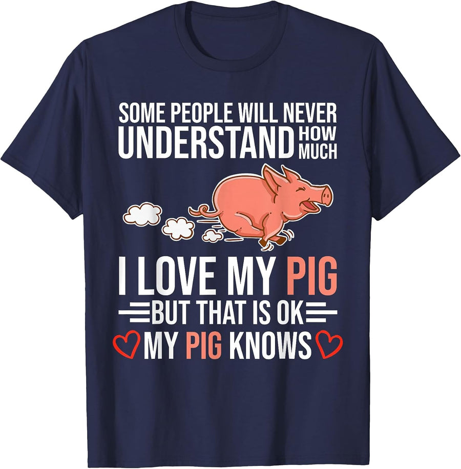 I Love My Pig Pigs are My Spirit Animals Domestic Pig T-Shirt - Navy Blue