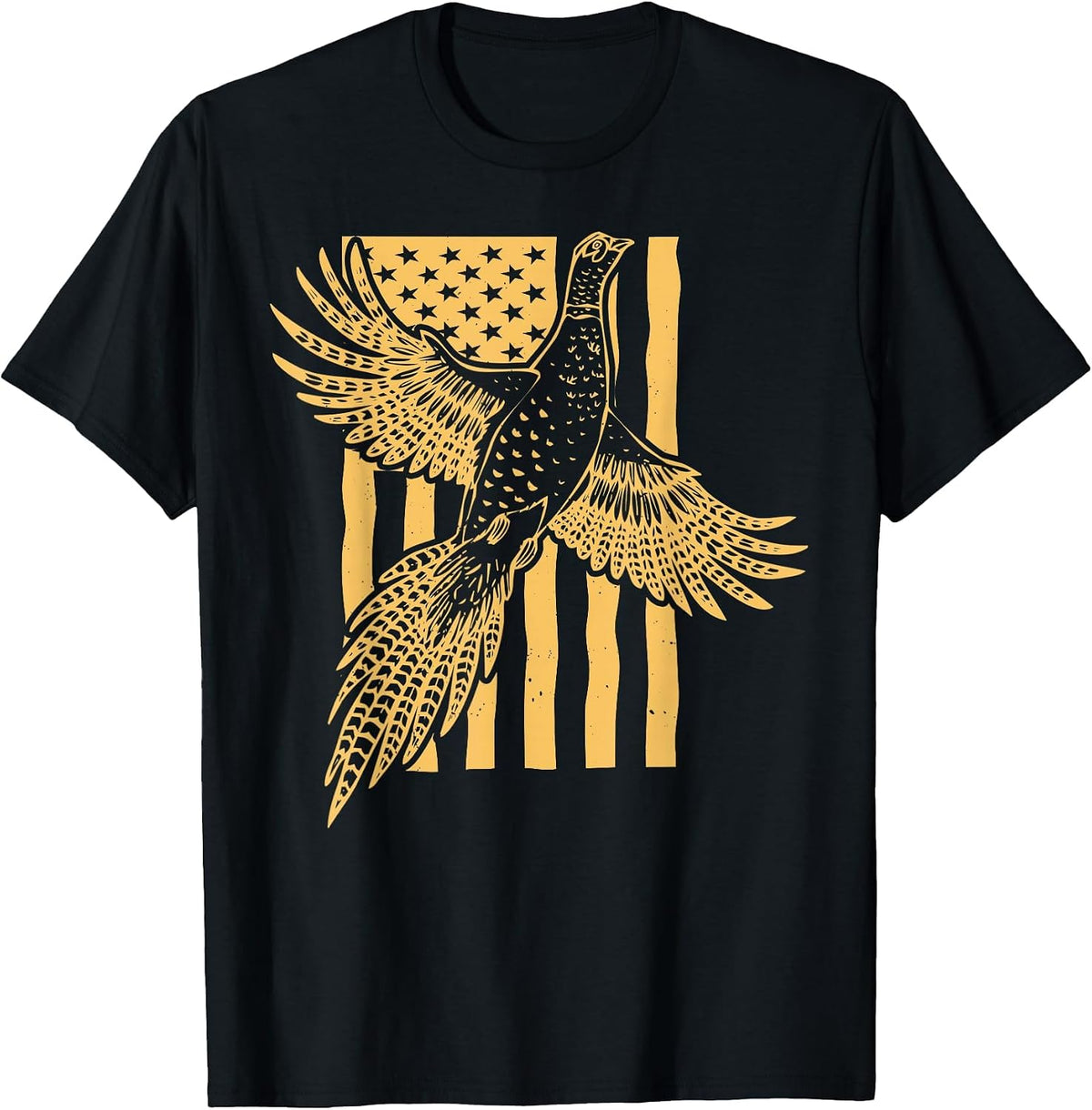 Vintage Pheasant Bird Hunter American Flag Hunting Father T-Shirt - Black