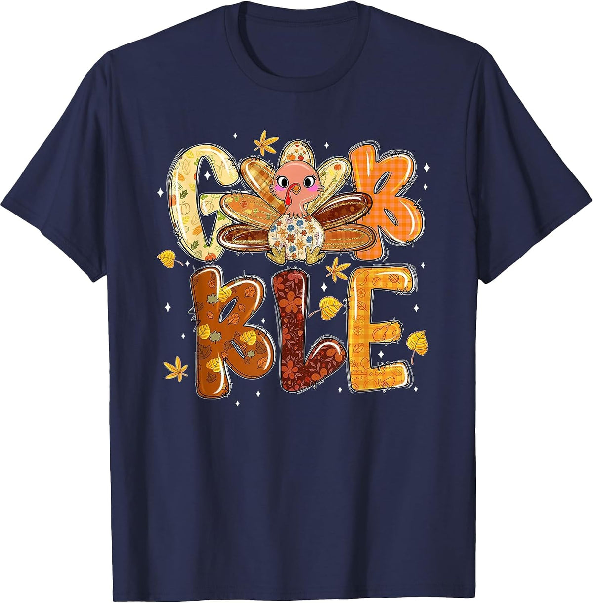 Gobble Coquette Bow Turkey Thankful Grateful Thanksgiving T-Shirt - Navy Blue