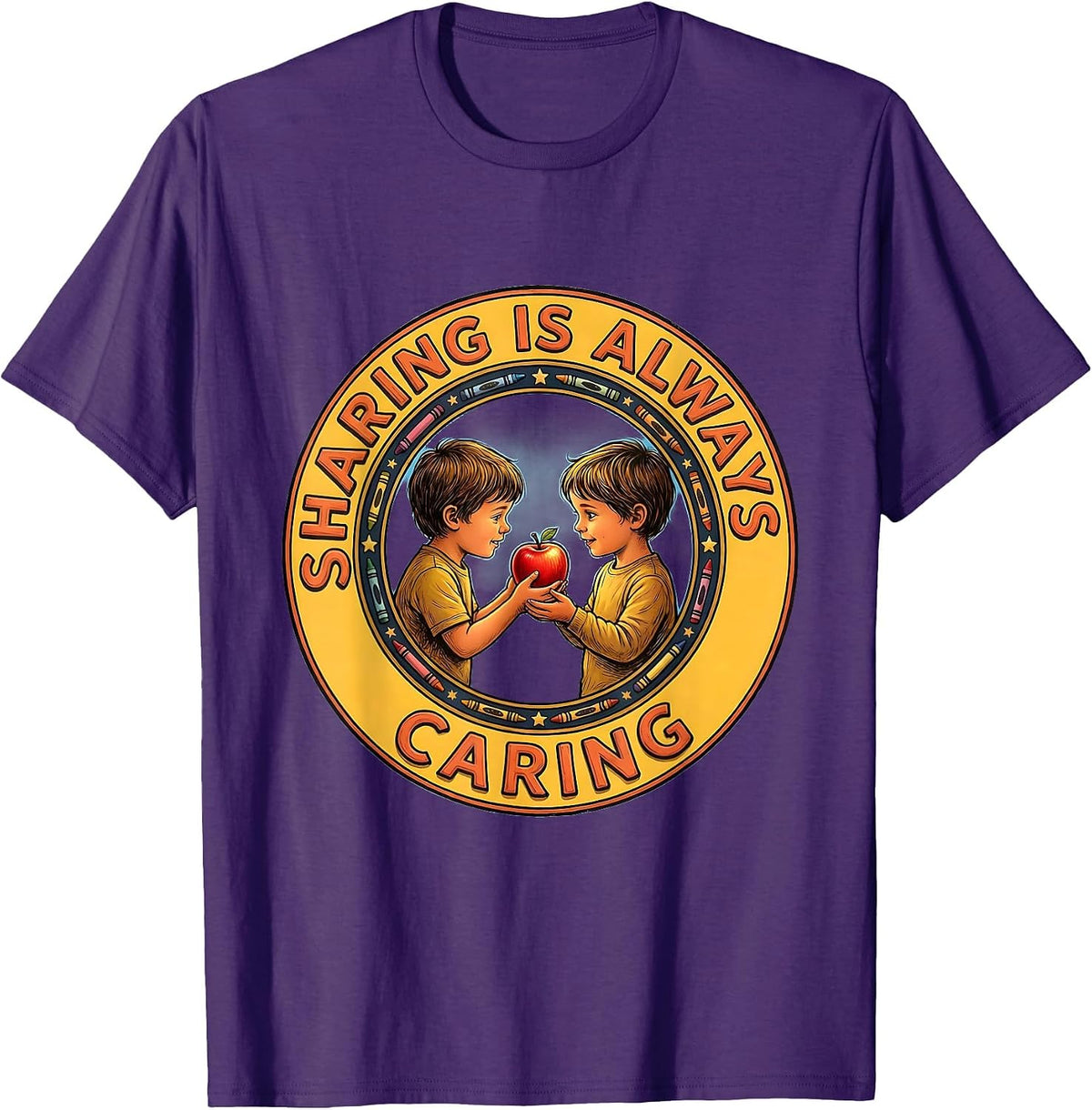Men's Sharing Is Always Caring Preschool Teacher Design T-Shirt - Purple