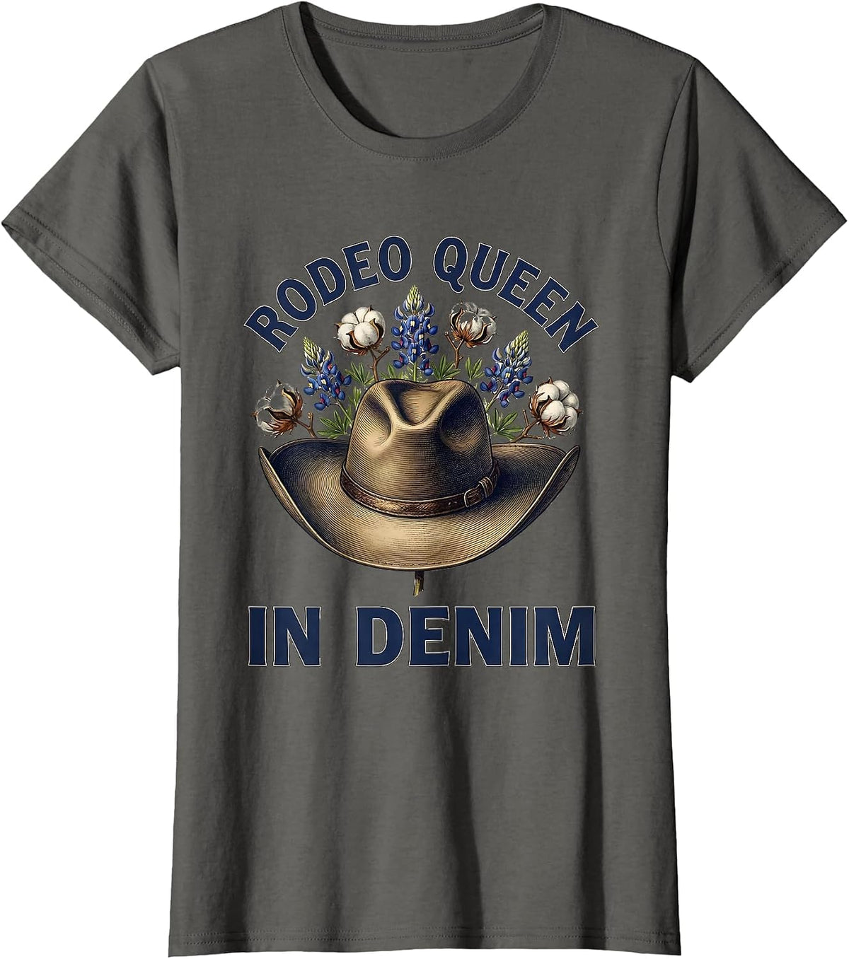 Women's Rodeo Queen In Denim Cowgirl Design T-Shirt - Asphalt Grey