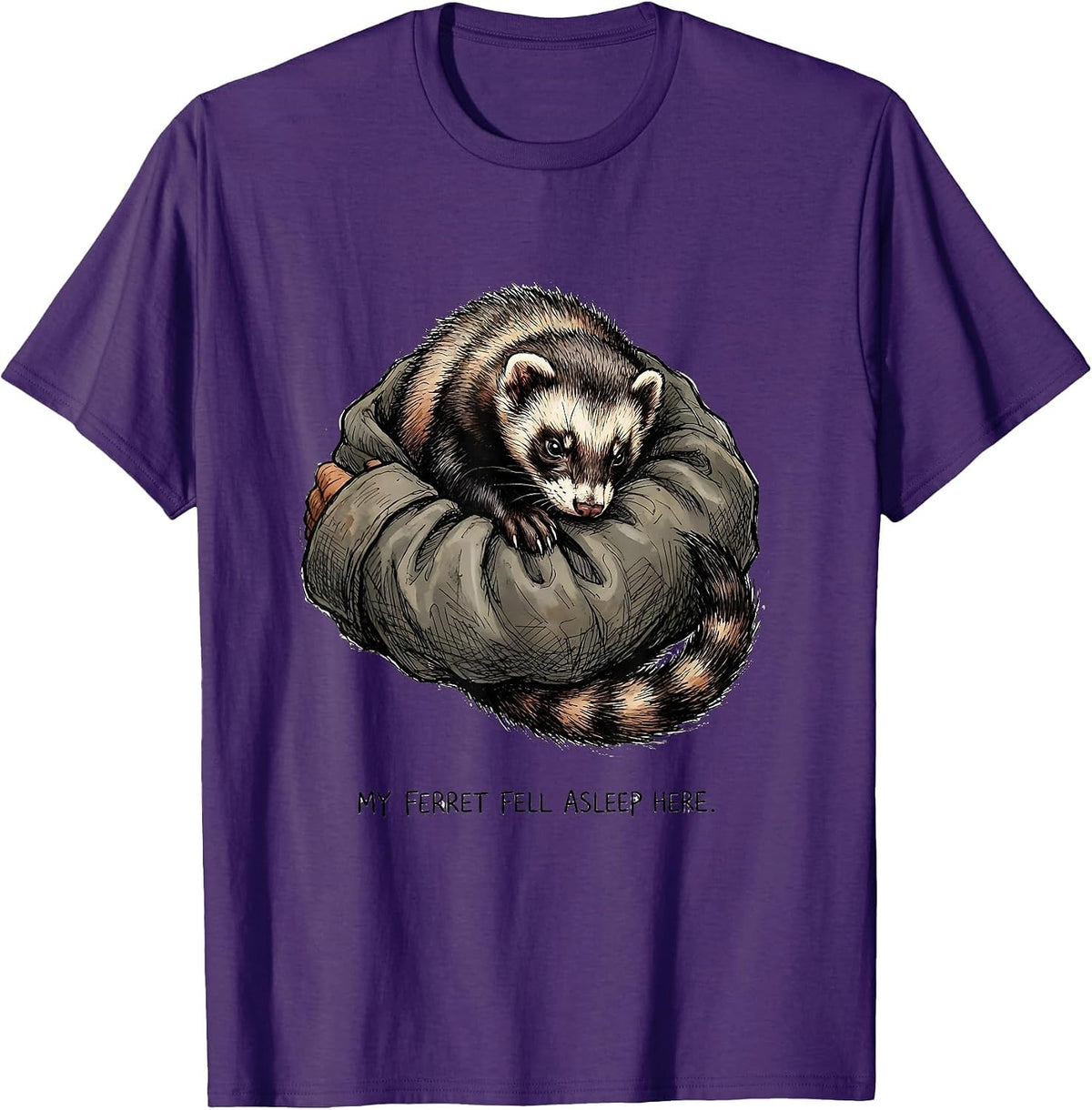 My Ferret Fell Asleep Here Funny Ferret Lover Gift T-Shirt - Purple