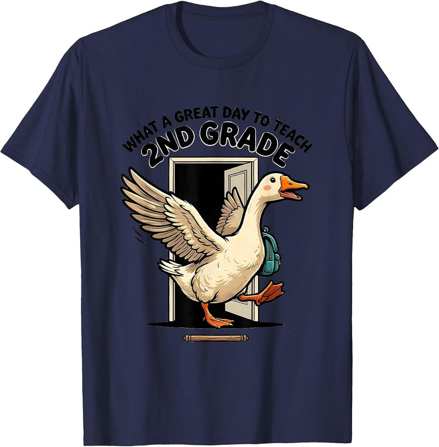 What A Great Day To Teach 2nd Grade Funny Silly Goose T-Shirt - Navy Blue