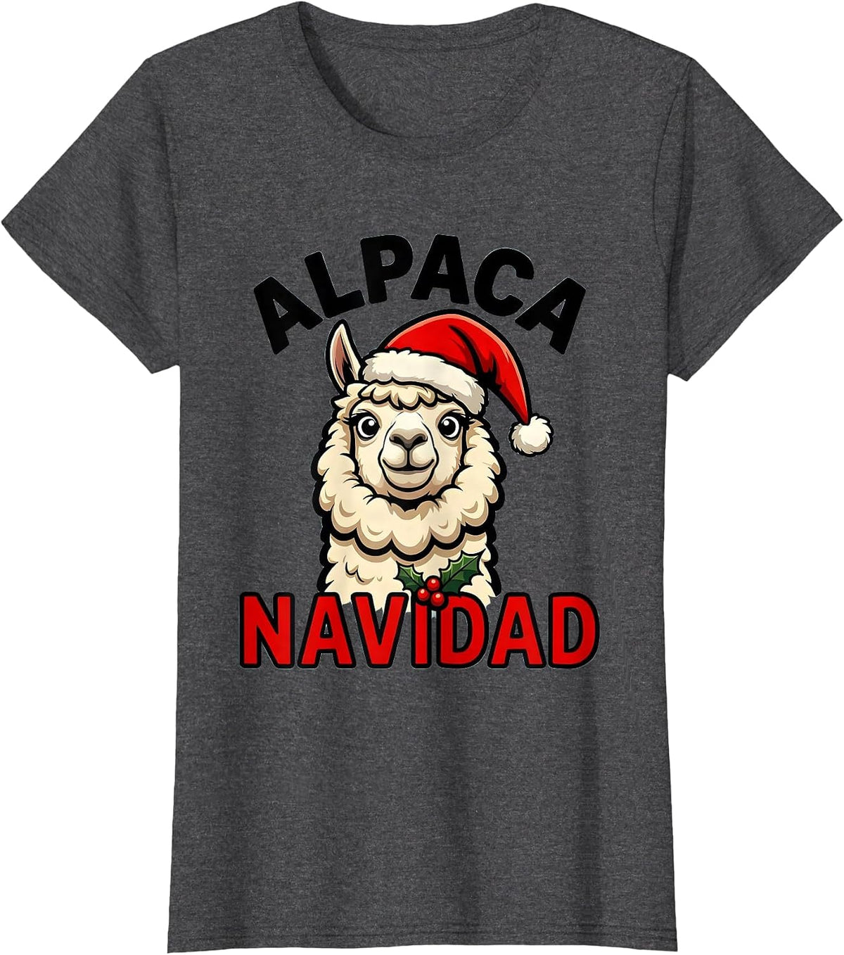 Women's Alpaca Navidad Funny Cartoon Christmas Pun Novelty Gift T-Shirt - Dark Heather Grey