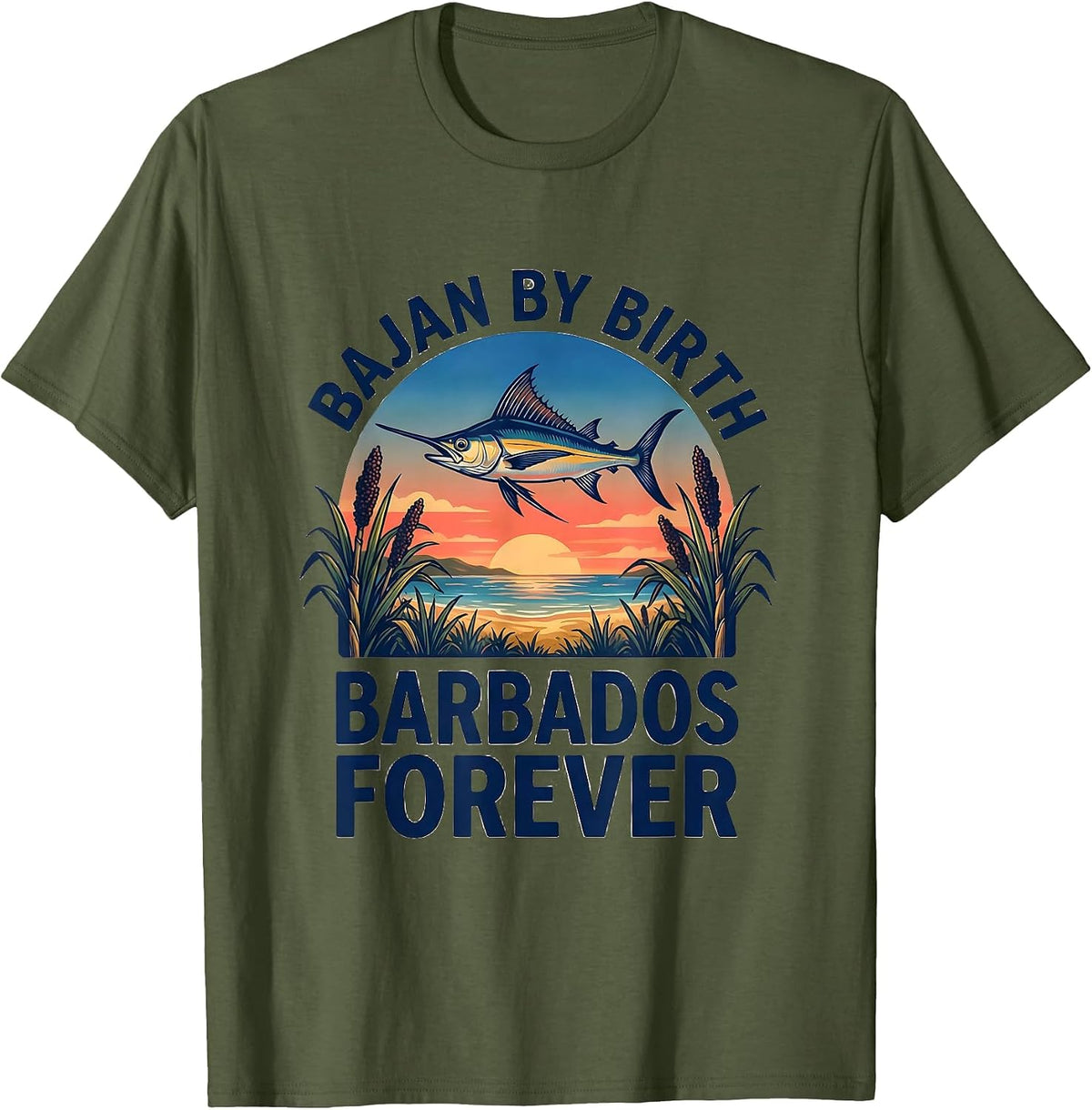Bajan By Birth Barbados Forever Vintage Caribbean Vacation T-Shirt - Olive Green