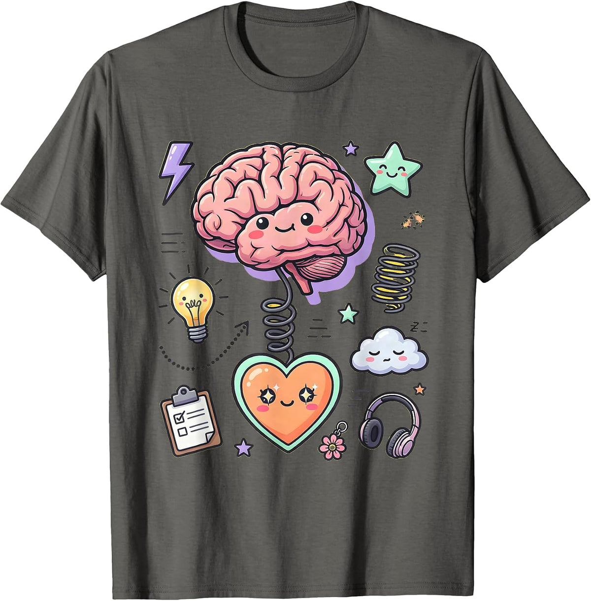 Men's Rizz Em With The Tism Glowing Brain Heart T-Shirt - Asphalt Grey