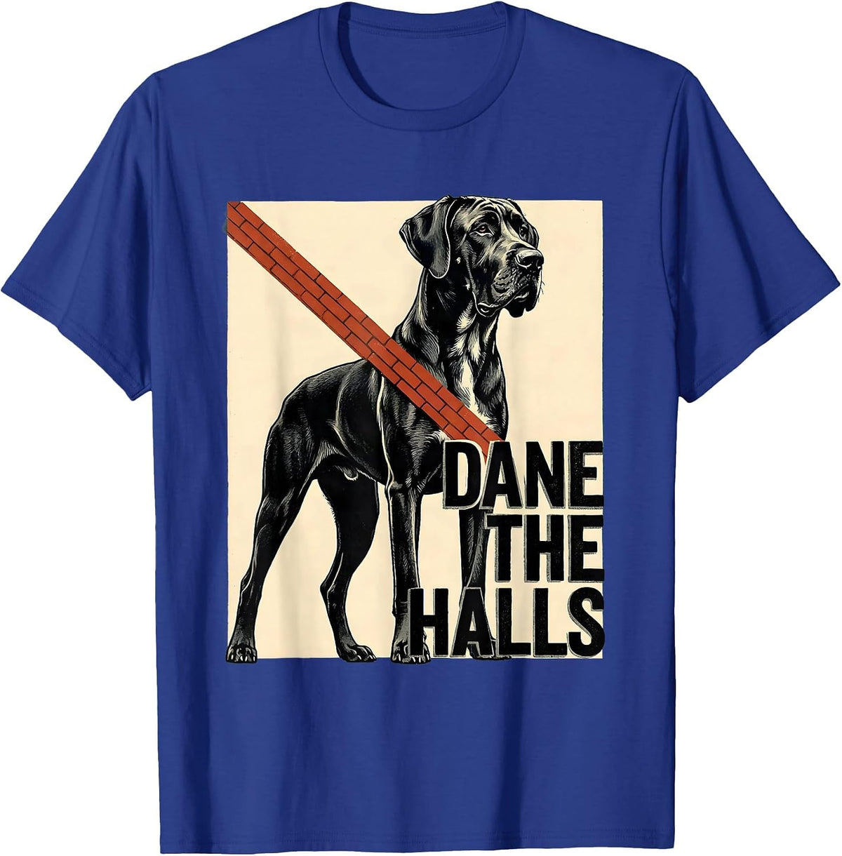 Men's Dane The Halls Midcentury Modern Great Dane Christmas Dog T-Shirt - Royal Blue