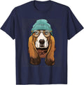 Hipster Basset Hound Shirt Pet Dog Face Basset Hound Lovers T-Shirt - Navy Blue