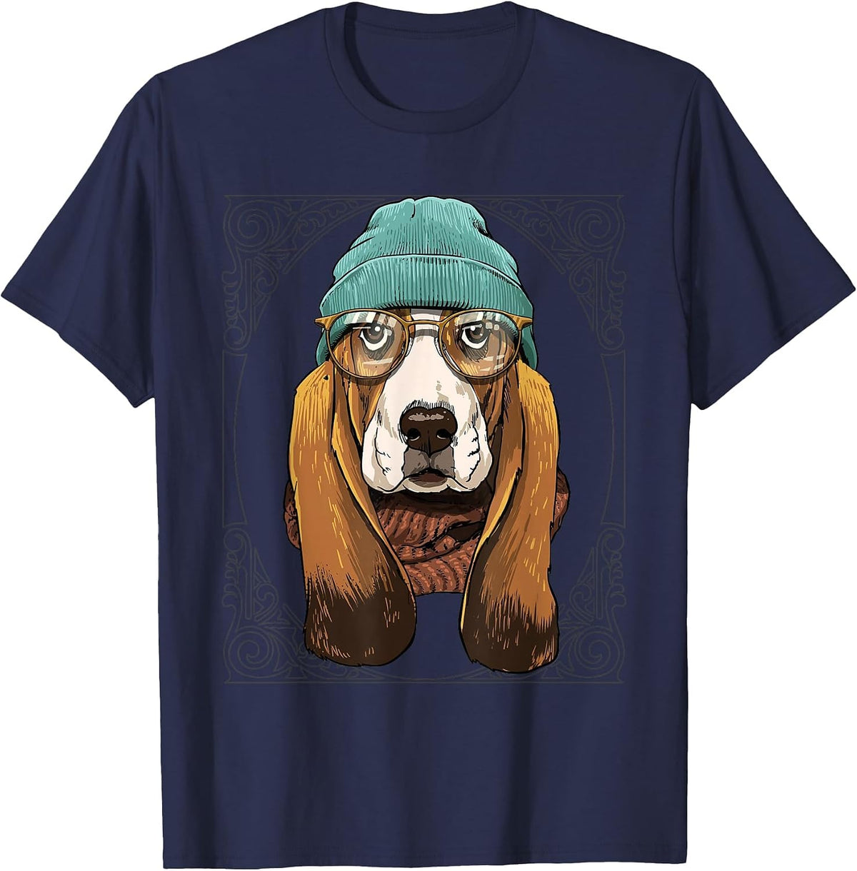 Hipster Basset Hound Shirt Pet Dog Face Basset Hound Lovers T-Shirt - Navy Blue