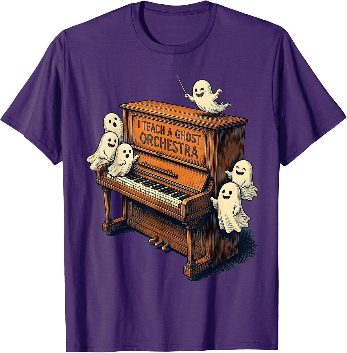 I Teach A Ghost Orchestra Funny Music Teacher Halloween T-Shirt - Purple