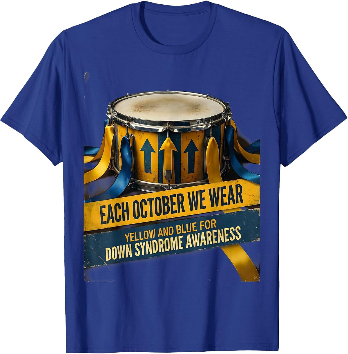 Men's Each October We Wear Yellow Blue Down Syndrome Awareness T-Shirt - Royal Blue
