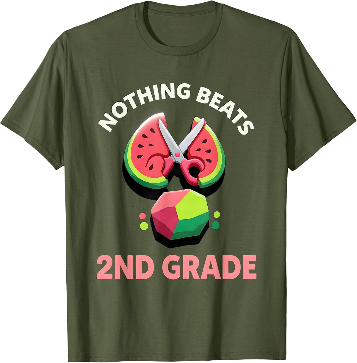 Men's Nothing Beats 2nd Grade Back to School Rock Paper Scissors T-Shirt - Olive Green