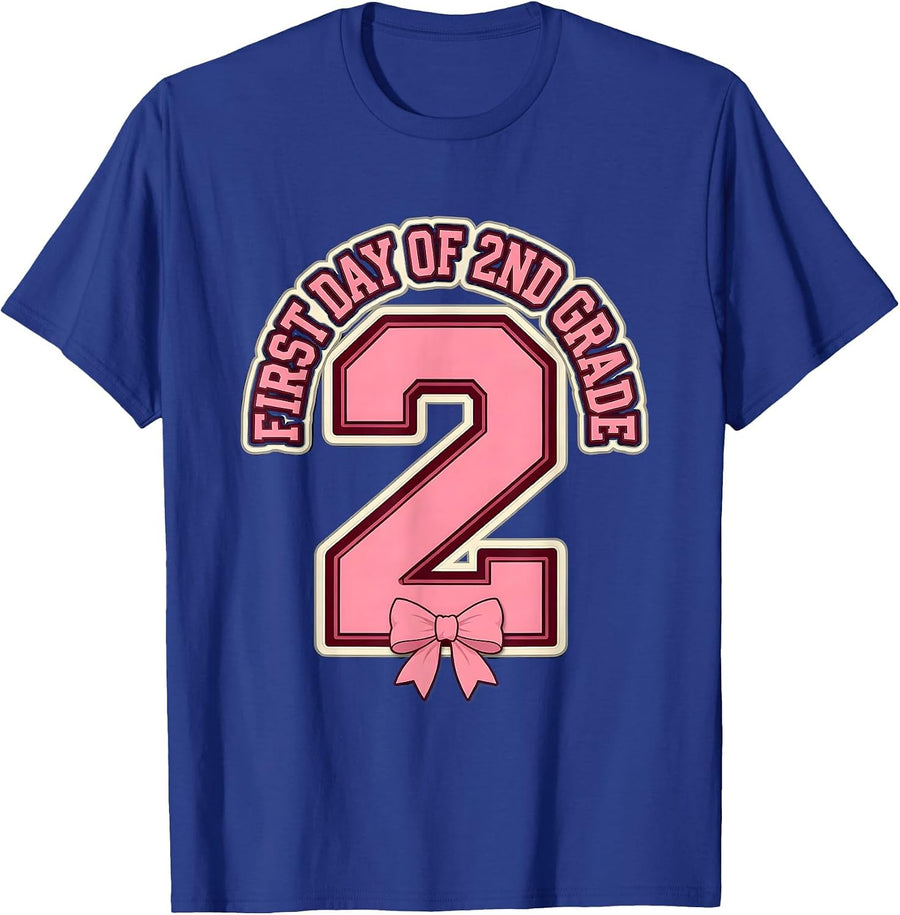 First Day Of 2nd Grade Girls Coquette Back To School Kids T-Shirt - Royal Blue