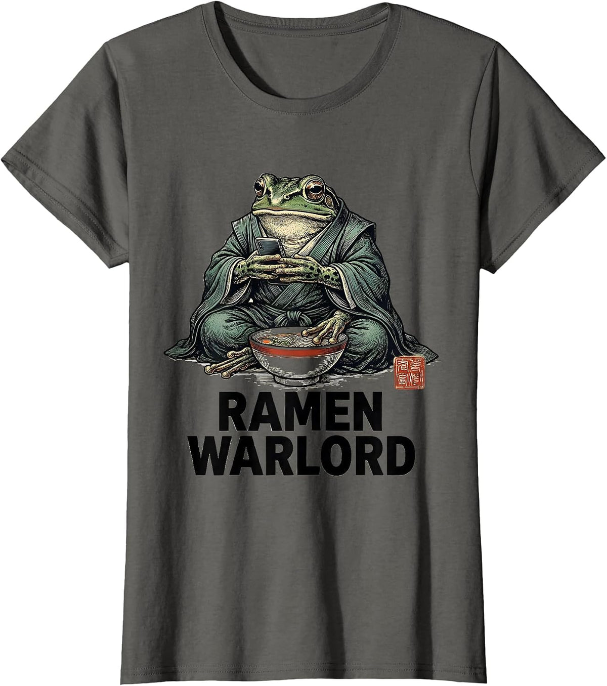 Women's Ramen Warlord Grumpy Frog Japanese Art Anime Meme T-Shirt - Asphalt Grey