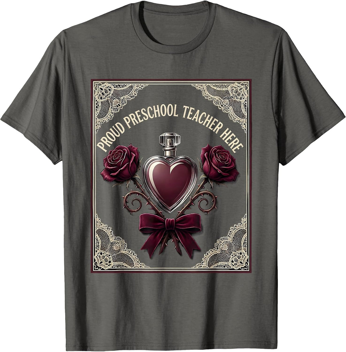 Proud Preschool Teacher Graphic Design T-Shirt - Asphalt Grey
