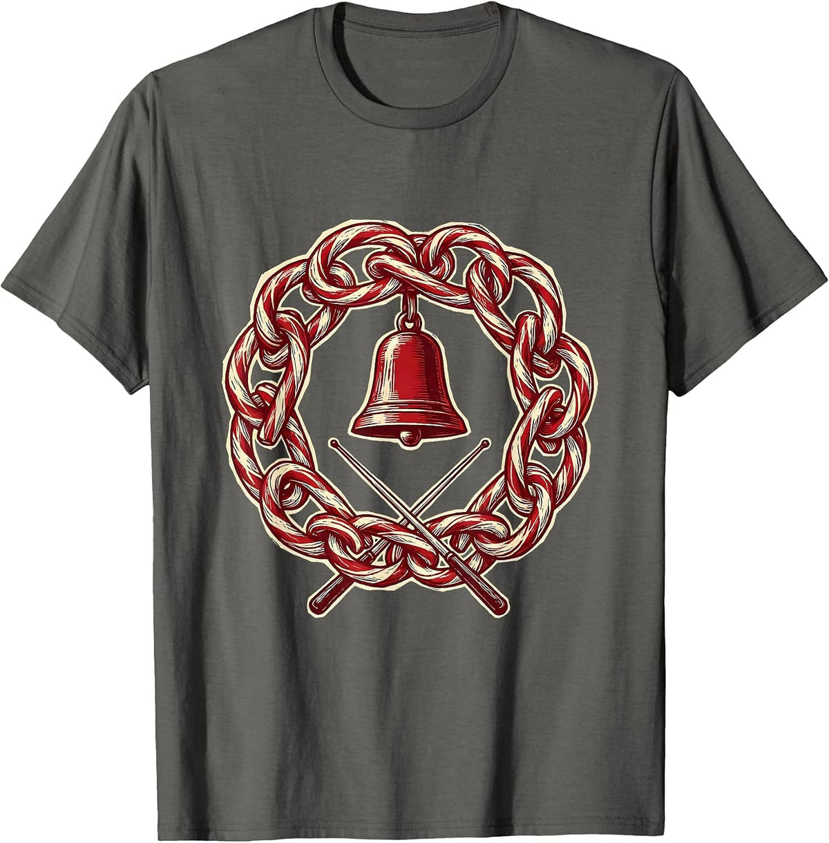 Interlocked Hooks Christmas Wreath Teacher Holiday Pride T-Shirt - Asphalt Grey