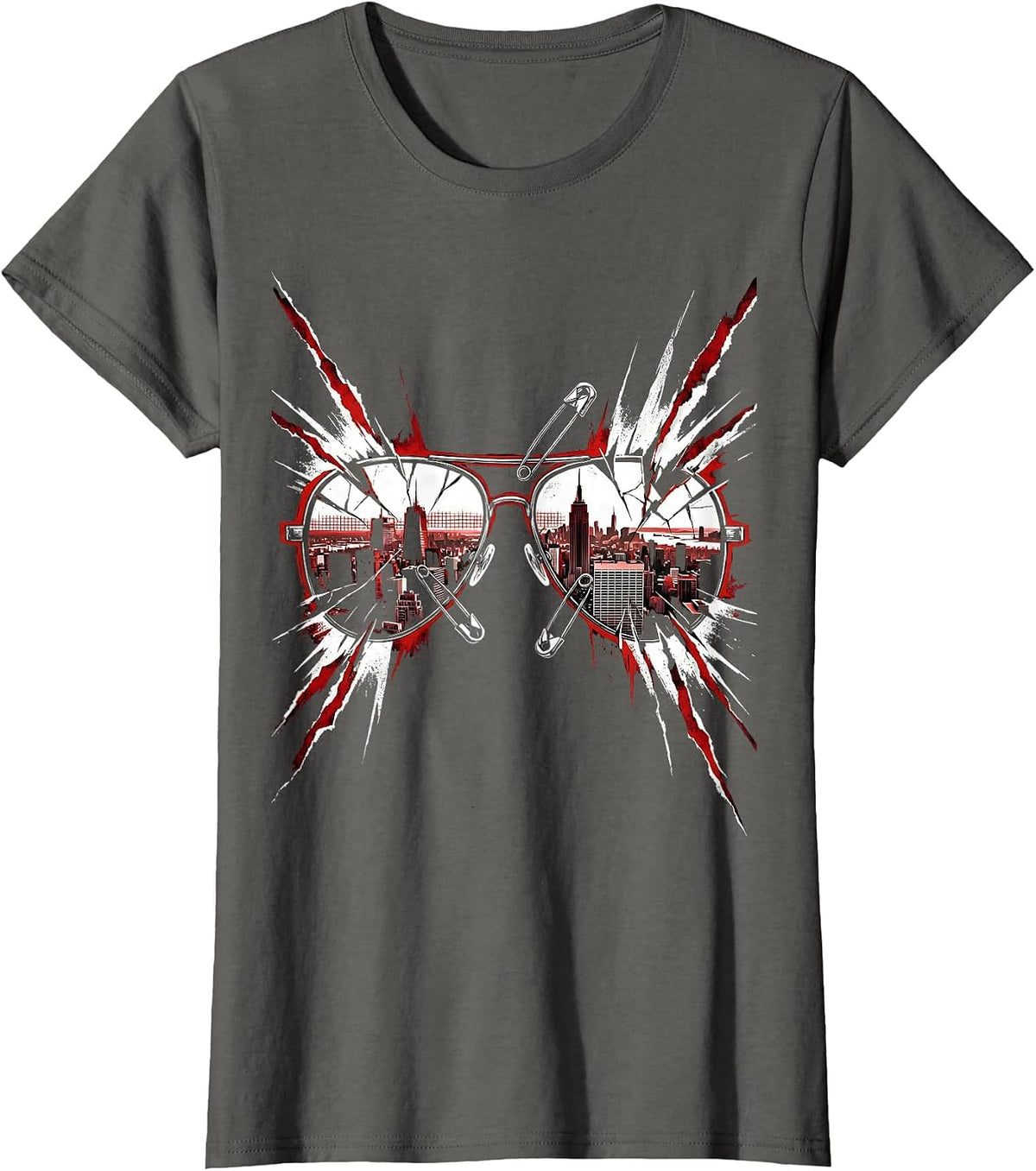 Women's Retro Synthwave Cityscape Reflective Sunglasses T-Shirt - Asphalt Grey