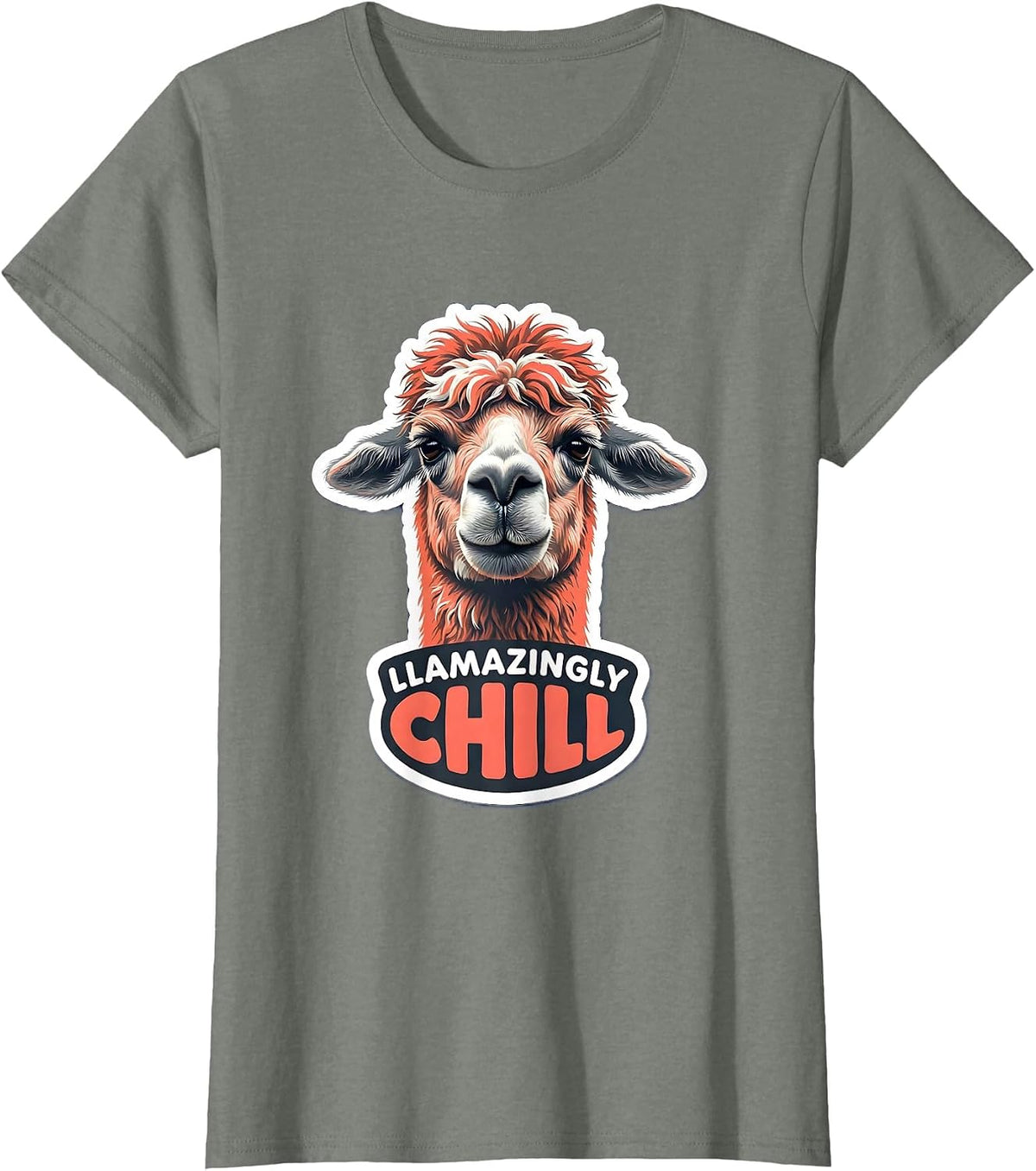 Llamazingly Chill Funny Llama Alpaca Humor Sticker Style T-Shirt - Olive Heather