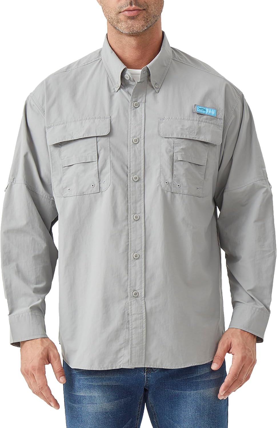 Tuna Men's Fishing Long Sleeve Shirts - UPF 50+ Sun Protection Quick-Dry Water-Resistant Button Down Shirt for Men - Light