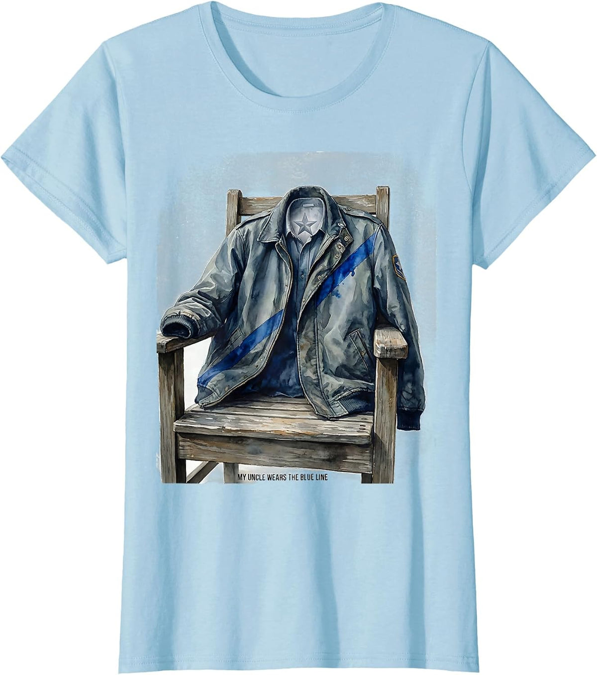 Women's My Uncle Wears The Blue Line Patriotic Thin Blue Line Police T-Shirt - Baby Blue
