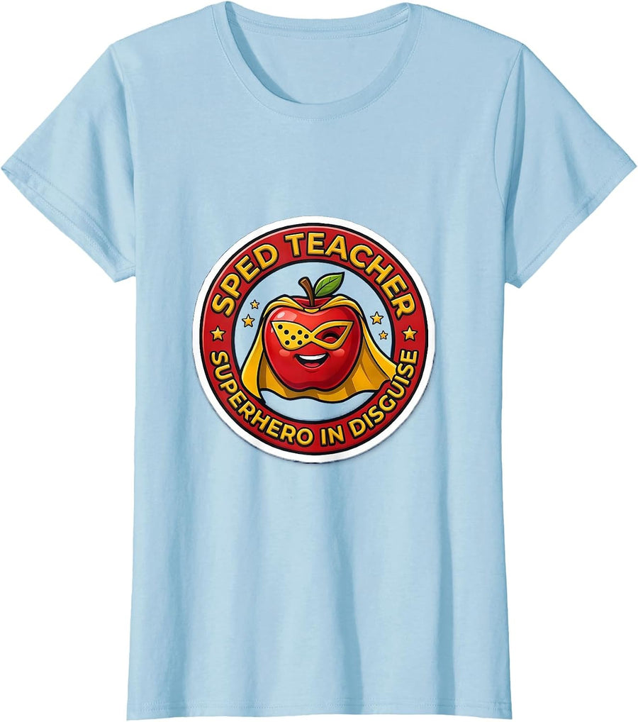 Women's Sped Teacher Superhero In Disguise Design T-Shirt - Baby Blue