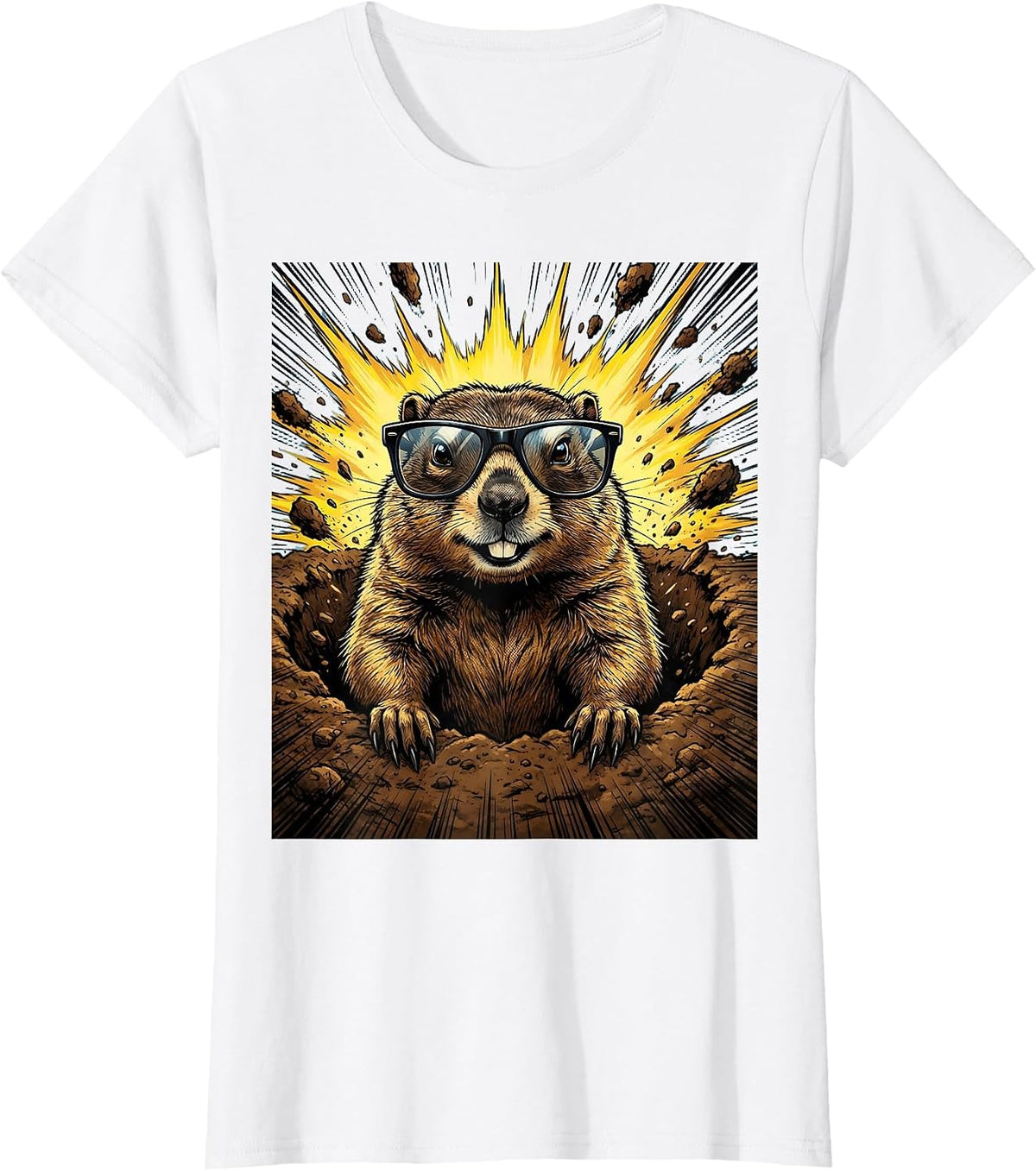Women's Cool Groundhog Sunglasses Funny Shadow Day T-Shirt - White