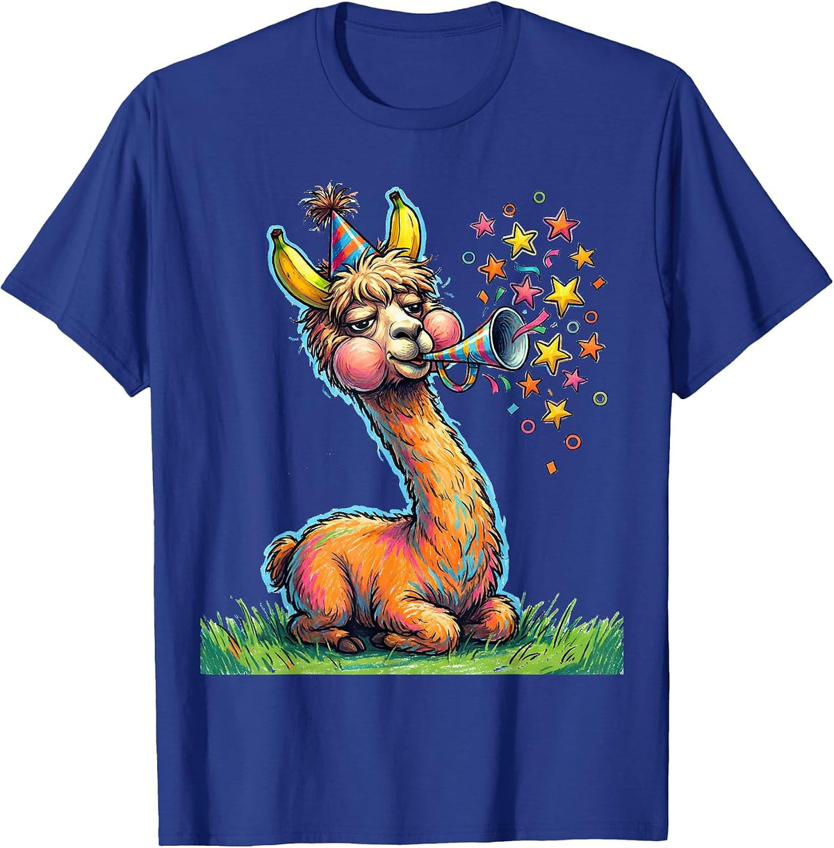 Alpaca Party Hat Naive Kidcore Funny Llama Lover T-Shirt - Royal Blue