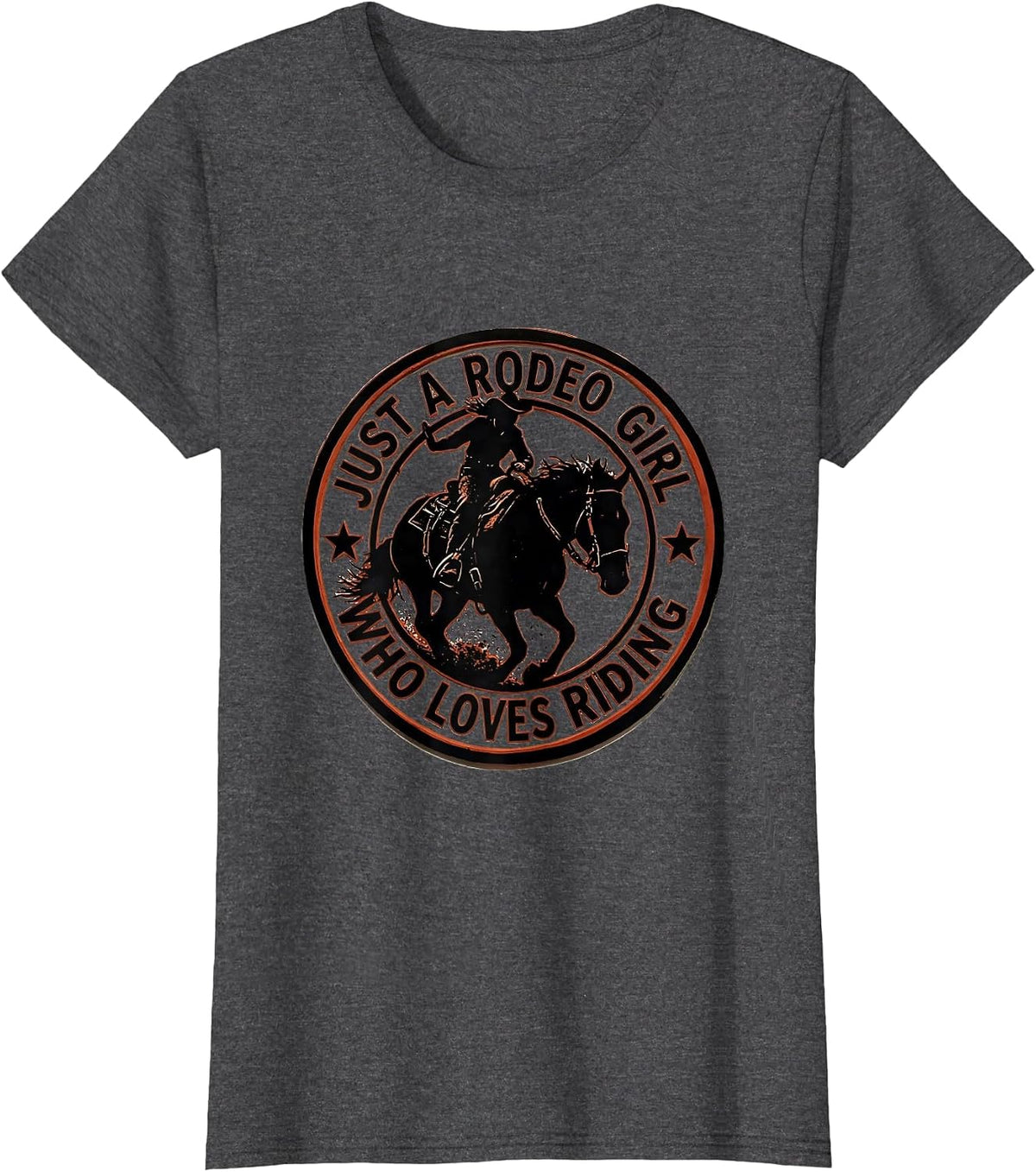 Women's Just A Rodeo Girl Who Loves Riding Western Cowgirl Stencil T-Shirt - Dark Heather Grey