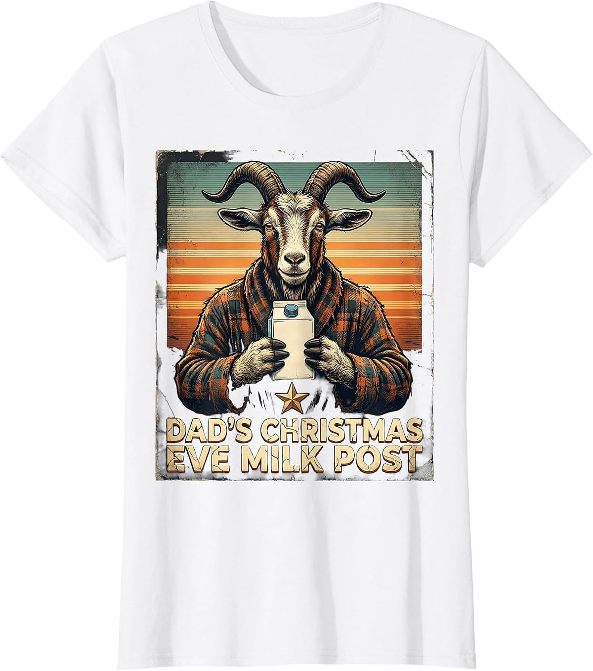 Women's Dad's Christmas Eve Milk Post Funny Dad Distressed Holiday T-Shirt - White