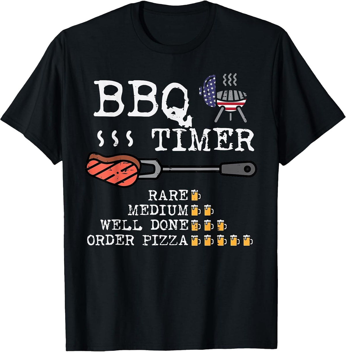 BBQ Timer Flag Funny Barbecue Grill 4th July Dad Grandpa Men T-Shirt - Black