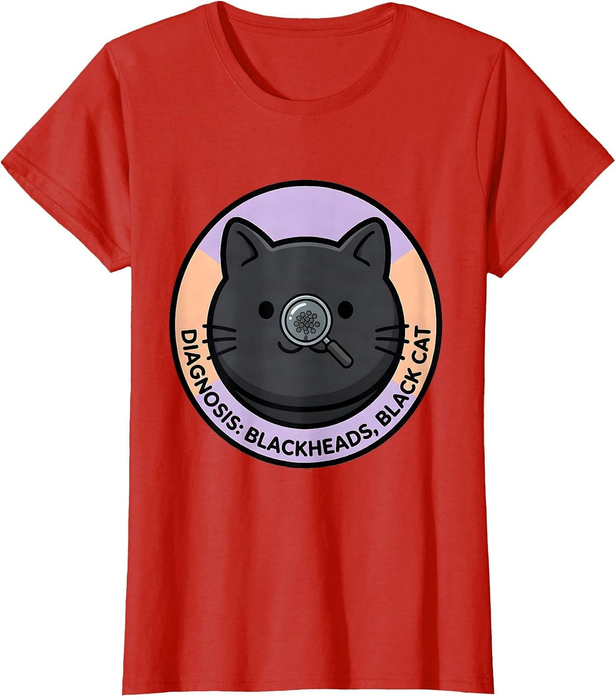 Women's Diagnosis: Blackheads, Black Cat Cute Kawaii Dermatology T-Shirt - Red