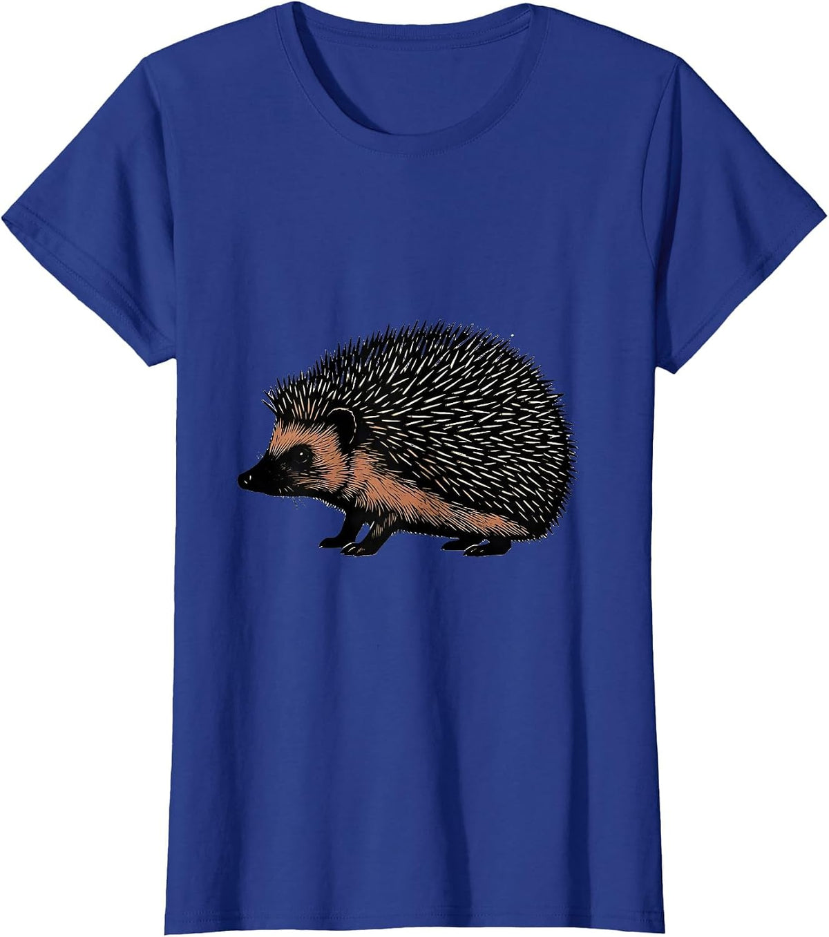 Women's Compact Side-Profile Hedgehog Linocut Minimalist Line Art T-Shirt - Royal Blue